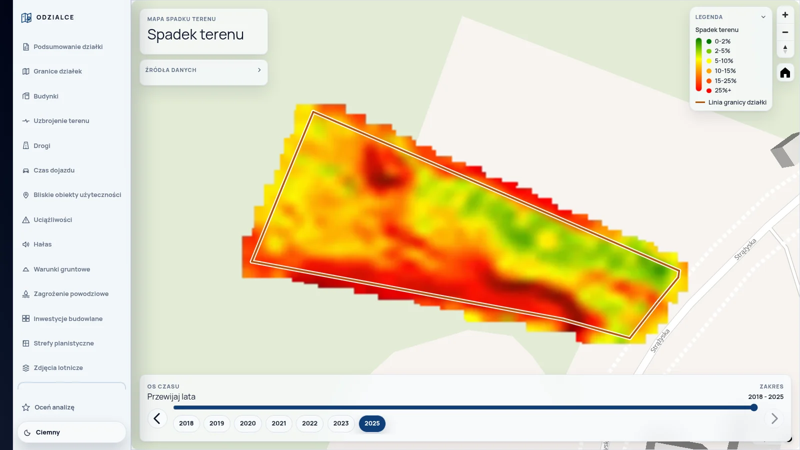 Model 3D i profil wysokości przykładowej działki