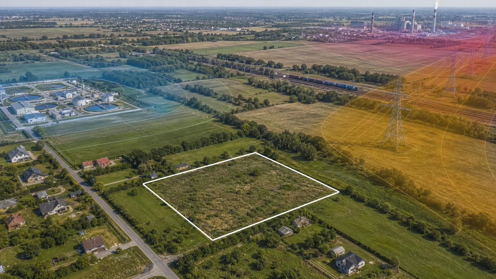 Działka otoczona kilkoma kategoriami infrastruktury wymagającej sprawdzenia